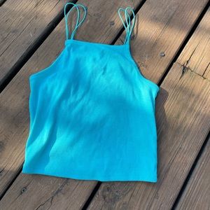 Teal halter neck crop top